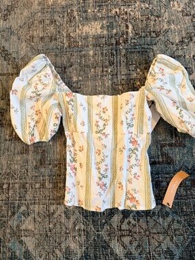 Reformation Arincini Smocked Off-Shoulder Floral Top - Cream with Pink & Green
